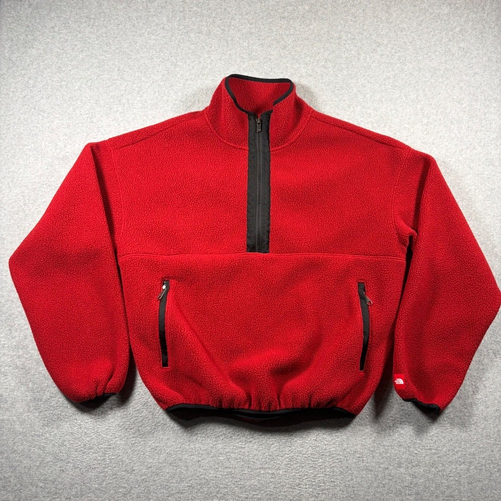 The North Face Red Box Half Zip Fleece Pullover Mens Medium Red Oversized Jacket